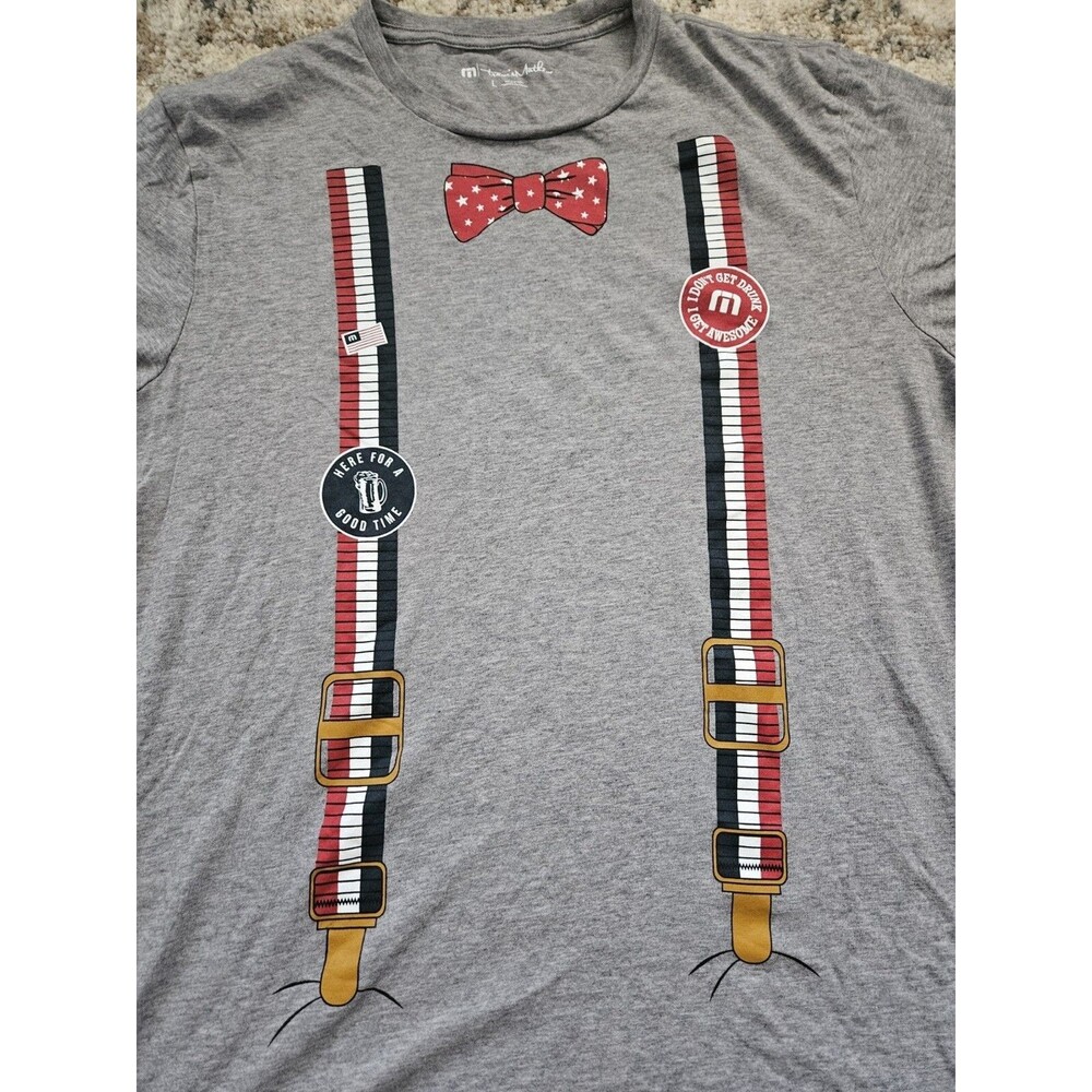 Travis Mathew Shirt Mens Large Gray Bow Tie Suspenders Crewneck Pima Cotton Tee